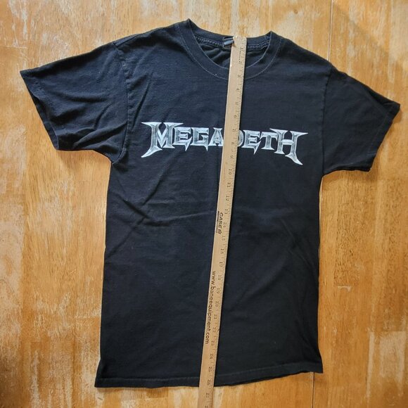 Small Vintage Megadeth Black Cotton Logo Concert T Shirt M&O Gold - Picture 7 of 9